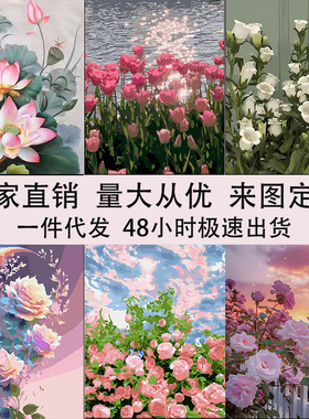 精选30款花卉diy数字油画抖音电商代发摆地摊批发玫瑰手绘装饰画
