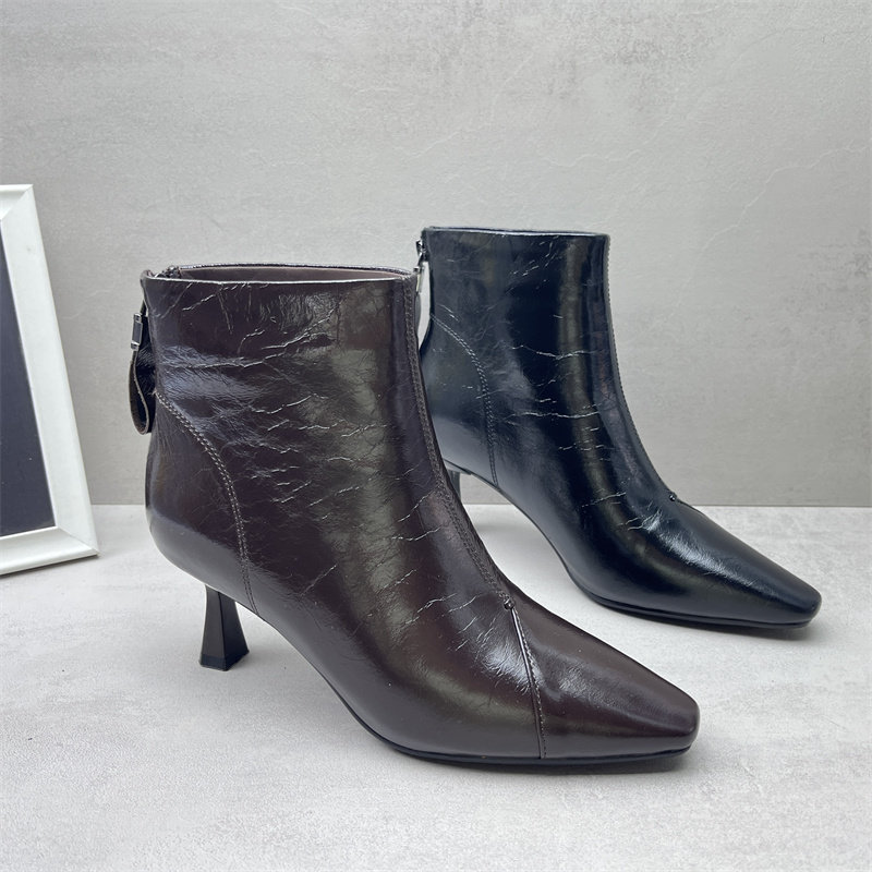 2025秋冬新款真皮加绒细跟软底轻便时装女短靴百搭气质洋气后拉链,女鞋,时装靴,淘宝优惠券,粉丝福利购,淘宝优惠卷