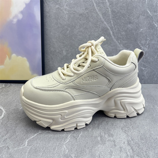 2025特价真皮休闲厚底老爹鞋女加绒系带运动增高小个子时尚小白鞋
