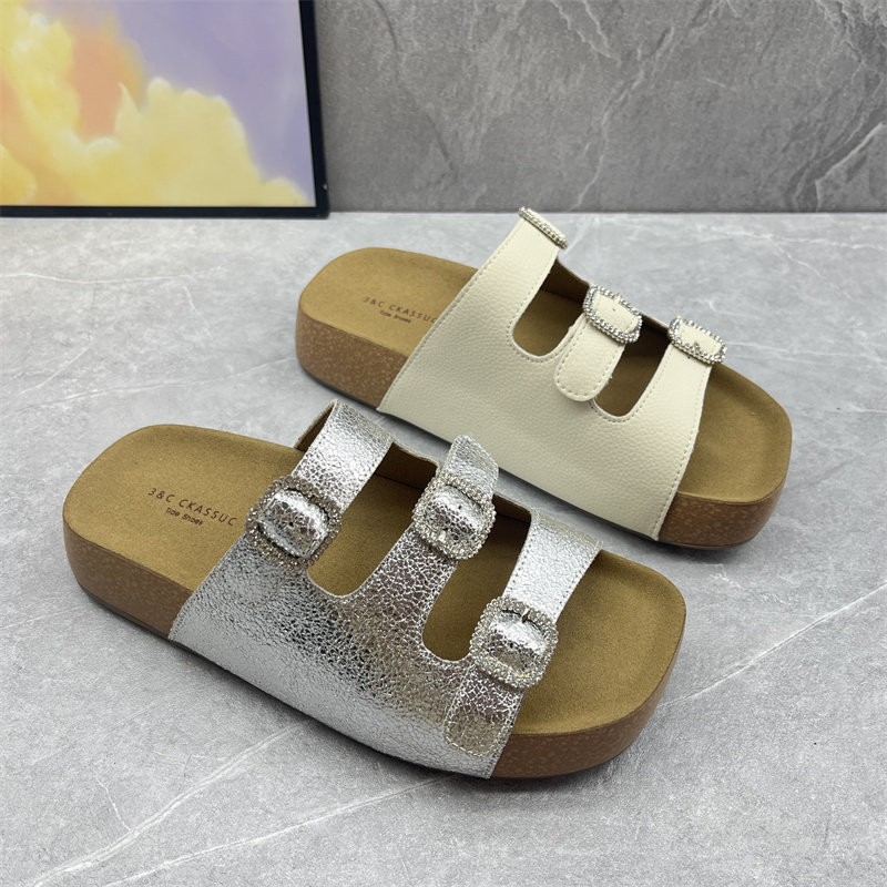 2026春夏真皮水钻勃肯鞋女厚底增高一字拖休闲百搭防滑休闲凉拖鞋