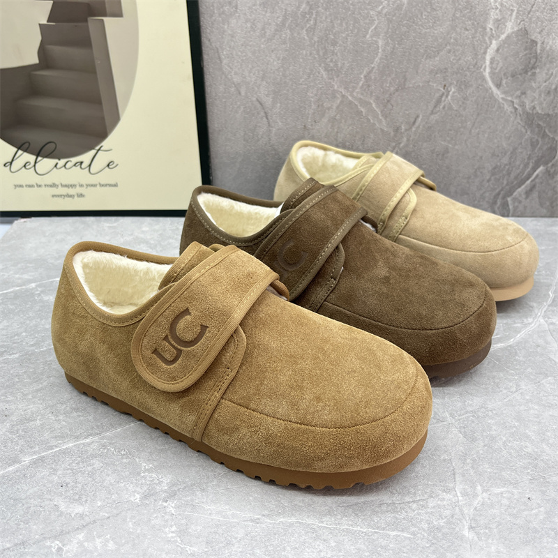 2025新款加绒真皮勃肯鞋女平底棉鞋保暖毛毛鞋女外穿百搭潮豆豆鞋
