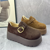 2025冬季 女 百搭厚底增高加绒保暖棉鞋 休闲风绒面勃肯鞋 女圆头时尚