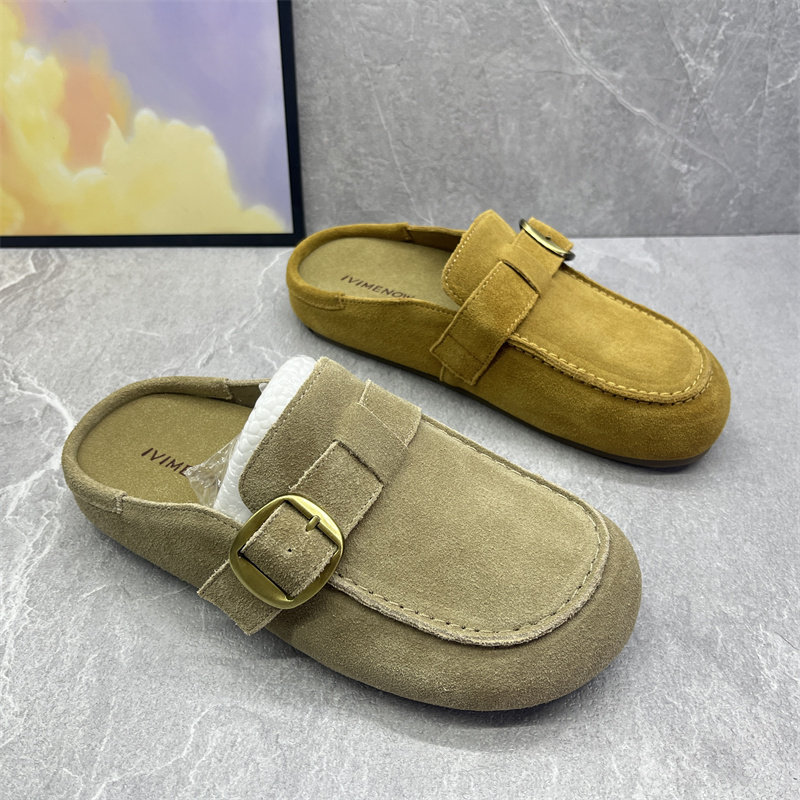 2026春季真皮休闲风磨砂皮包头拖鞋女搭扣懒人勃肯鞋套脚豆豆女鞋,女鞋,勃肯鞋/软木鞋,淘宝优惠券,粉丝福利购,淘宝优惠卷