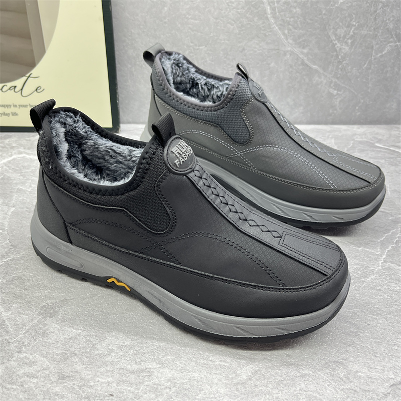 2025冬季中老年健步鞋男加绒保暖一脚蹬防滑爸爸鞋休闲运动男鞋