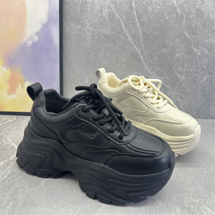 女松糕底增高百搭休闲运动小白女单鞋 2026春季 老爹鞋 真皮时尚 特价