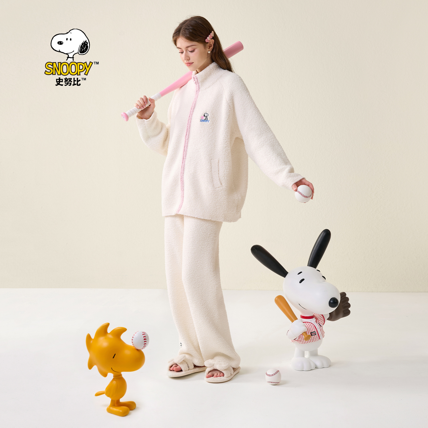 BE史努比半边绒睡衣冬情侣加厚