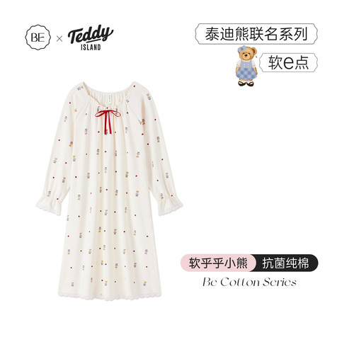 BE抗菌纯棉泰迪熊联名睡裙女夏季