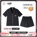 短裤 BE×泰迪熊IP联名冰丝睡衣女款 短袖 夏 夏季 小熊黑色家居服套装