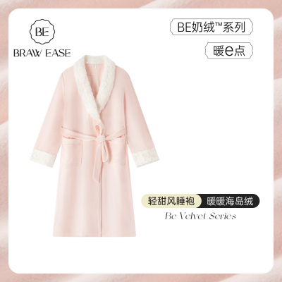 BE海岛绒睡袍毛绒冬女腰带新品