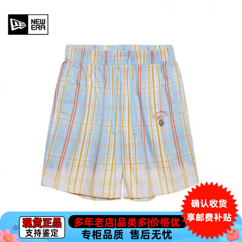 残次品NewEra纽亦华男女款运动短裤格纹刺绣纯棉四分裤13280271