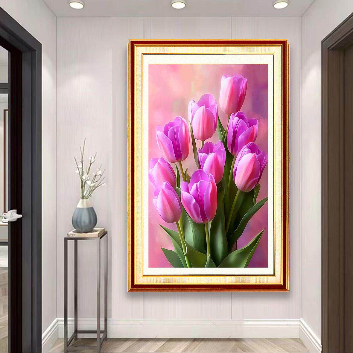 郁金香十字绣2024新款线绣客厅手工刺绣简约现代卧室餐厅花草系列