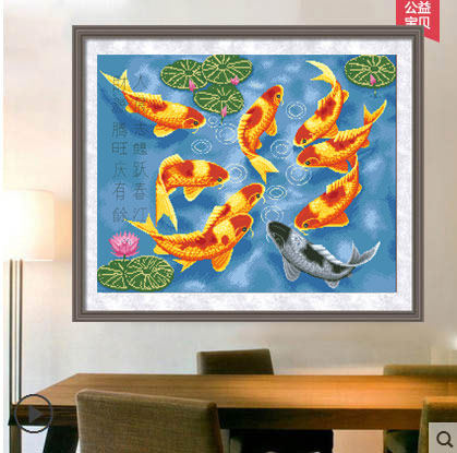 2024十字绣手工绣2023新款九鱼图钻石画满绣客厅竖版玄关十字绣线