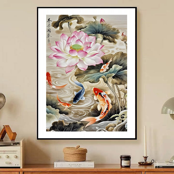 水墨丹青鱼戏荷间十字绣