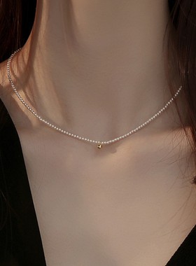 精致女孩|法式简约时尚轻奢淡水baby珍珠小金豆复古14K包金项链