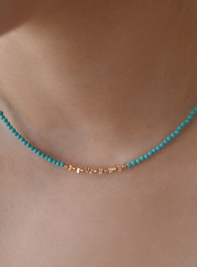 青于蓝|法式小众极细天然绿松三角碎银子项链s925纯银锁骨链颈链