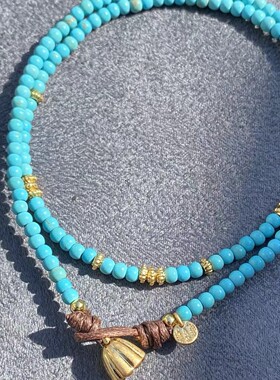 青出蓝|天然绿松石3mm中式项链莲蓬国风小米珠项链叠带复古手串