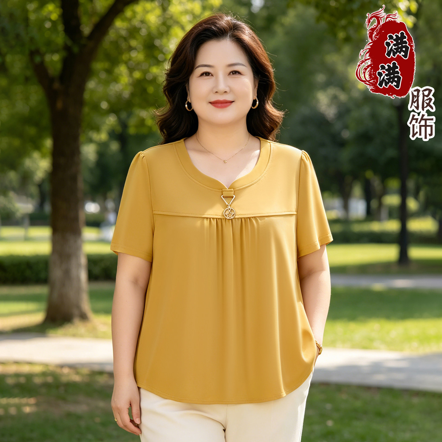 夏季天丝透气妈妈短袖T恤图片