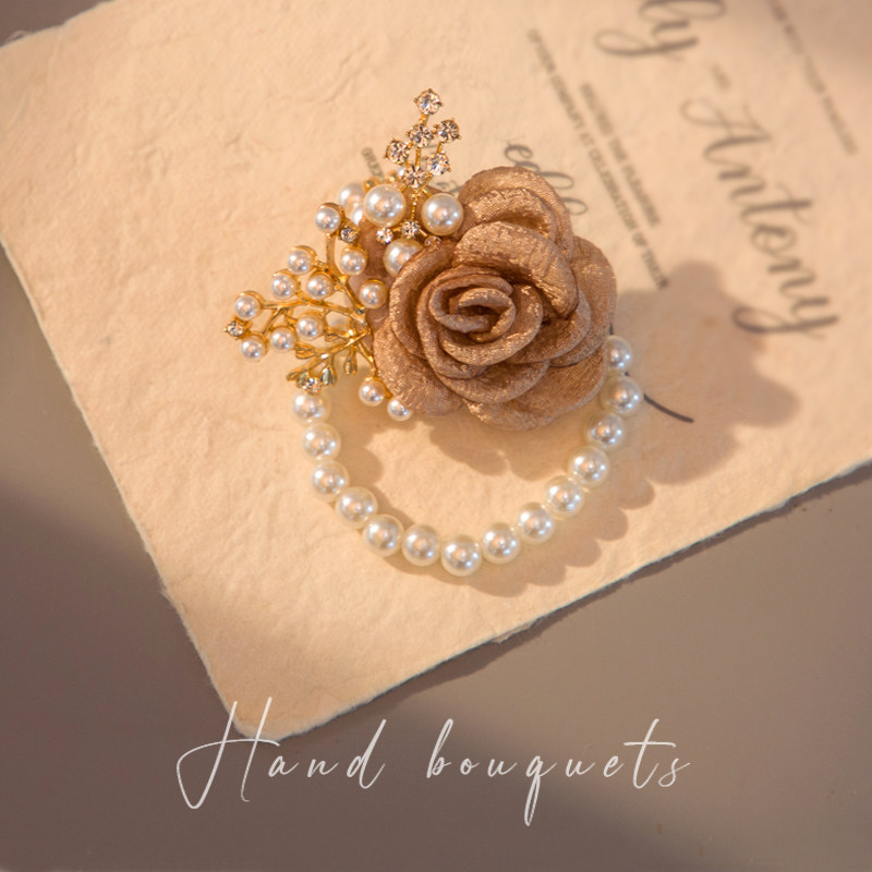 结婚新娘伴娘手腕花森系婚礼胸花韩式超仙珍珠玫瑰纱演出活动手环