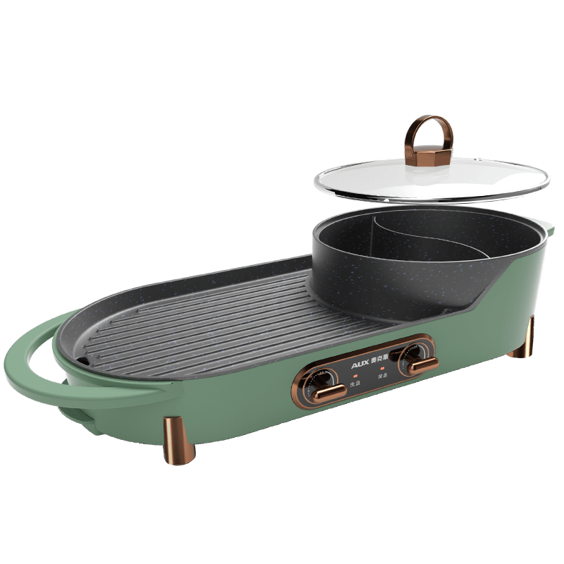 奥克斯火锅烧烤一体锅家用多功能烤肉盘电烤盘无烟烤涮机不沾烤炉