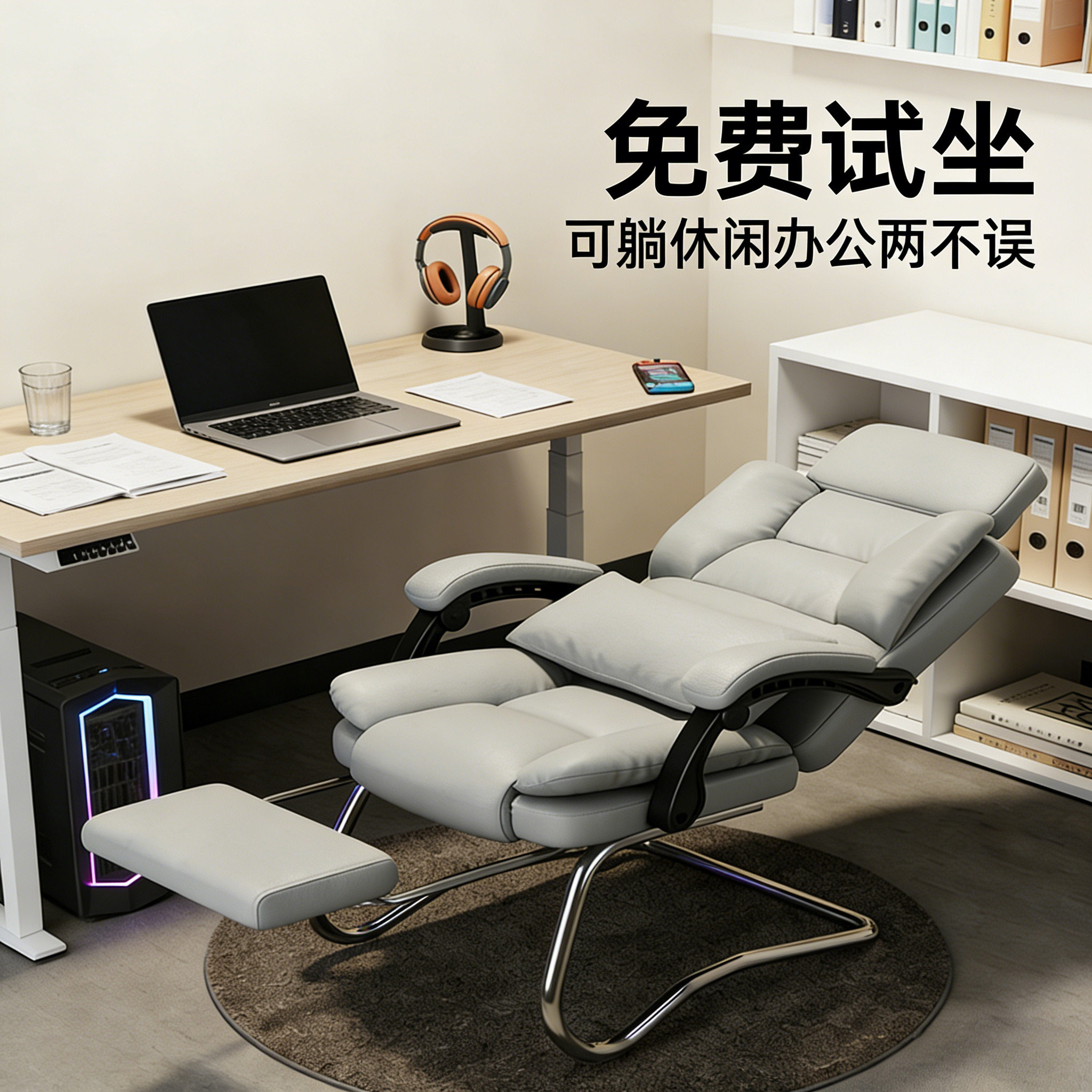 办公椅舒适久坐弓形电脑椅家用老板椅可躺按摩椅书房座椅弓型椅子