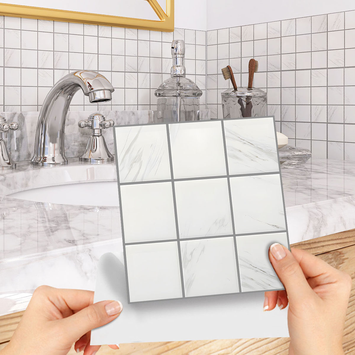 一套10片高亮水晶大理石马赛克卫生间防水自粘贴纸厨房防油耐高纹,家居饰品,瓷砖贴,淘宝优惠券,粉丝福利购,淘宝优惠卷