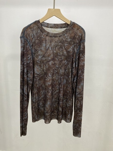 2026早春新款时尚圆领印花网纱罩衫上衣防晒衣薄款长袖T恤