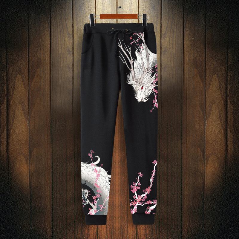 中国风卫裤男春秋加绒束脚哈伦裤国潮龙印花oversize休闲运动长裤,男装,休闲裤,淘宝优惠券,粉丝福利购,淘宝优惠卷