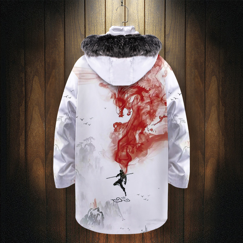 男士羽绒服外套齐天大圣国风连帽棉袄中长款防寒抗冻保暖大码棉服