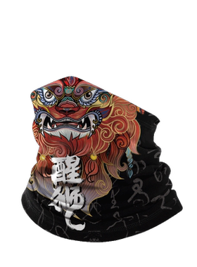 国潮醒狮印花魔术头巾护颈脖套