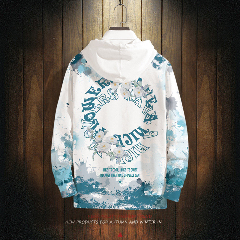 秋季潮牌连帽卫衣男士潮流大码休闲上衣厚款外套加肥字母涂鸦痞帅
