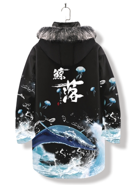 ins国潮鲸鱼印花羽绒服男士