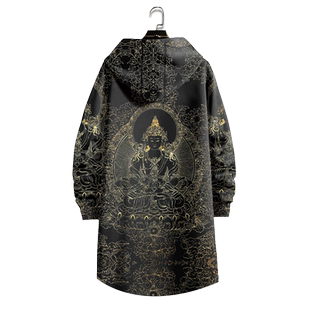 佛像全印花风衣男士中长款oversize大衣中国风连帽外套春秋季薄款