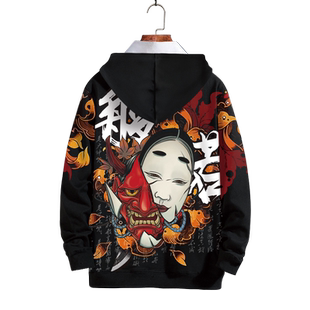 日系浮世绘卫衣男连帽般若外套2025新款秋季套头上衣大码潮流帽衫