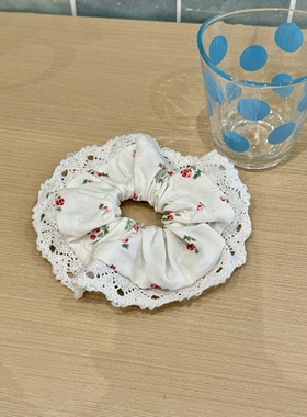 清仓！Doki自制法式小碎花蕾丝边大肠卷发圈温柔风简约发圈布艺