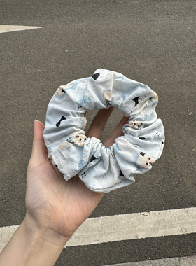 【三件19.9】Doki自制可爱小狗蓝色发圈小众手作印花发绳大肠发圈