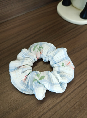 【三件19.9系列】Doki自制清新格子郁金香夏日婴儿棉纱大肠卷发圈