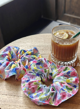 【两件75折】Doki自制韩风ins彩色印花氛围感纯棉大肠发圈头饰