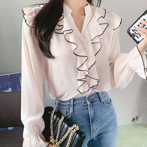 法式轻奢名媛长袖雪纺衬衫