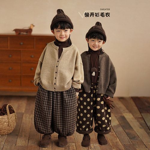 2025年新款秋冬儿童毛衣开衫男女童冬装针织衫婴儿毛线衣外穿帅气