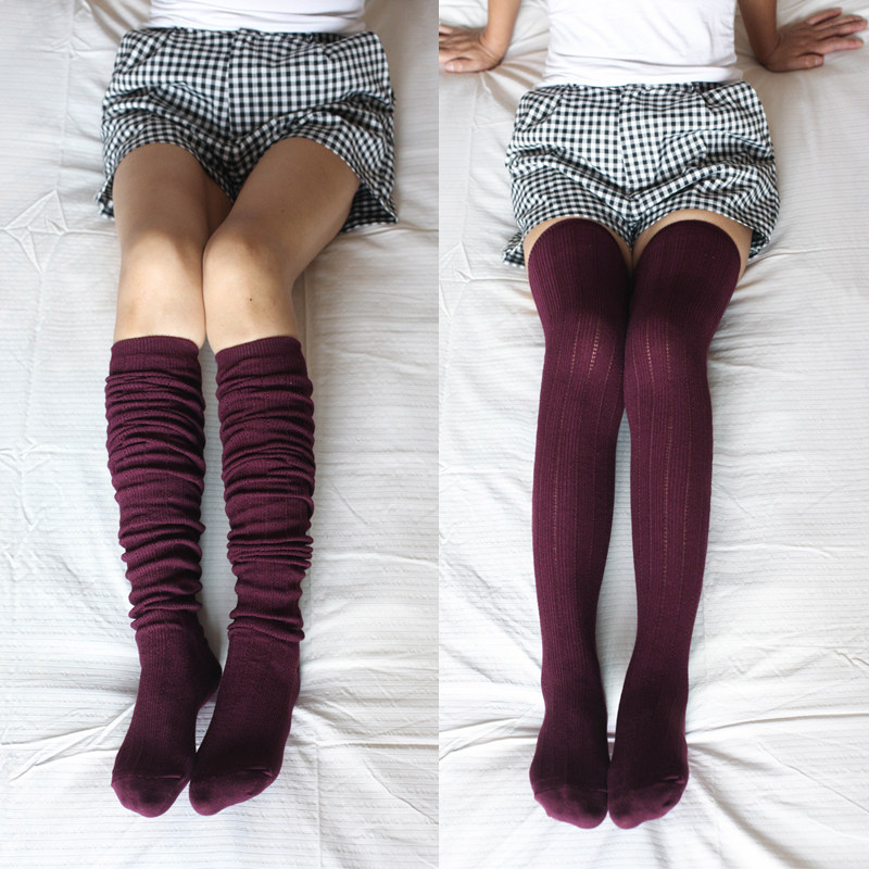 秋冬纯棉过膝长筒袜全棉堆堆袜高筒女袜酒红色美腿袜靴袜包邮,女士内衣/男士内衣/家居服,长筒袜,淘宝优惠券,粉丝福利购,淘宝优惠卷