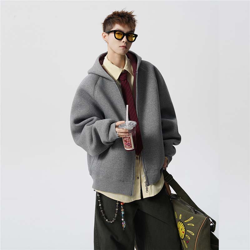美式复古开衫卫衣男秋季潮牌设计感拼接上衣vibe高街百搭宽松外套