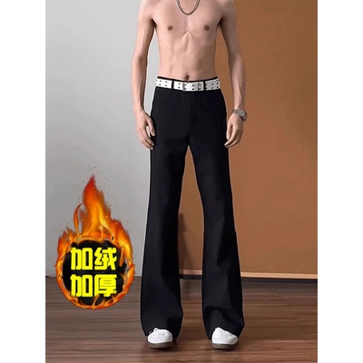 秋冬加绒加厚cleanfit黑色西裤男生直筒微喇休闲裤修身显瘦弯刀裤