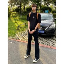 黑色微喇叭西裤男夏季薄款cleanfit冰丝裤子显腿长修身直筒西装裤