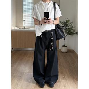 子休闲弯刀裤 老钱风黑色工字褶西裤 A字阔腿裤 高级感痞帅美式 男款