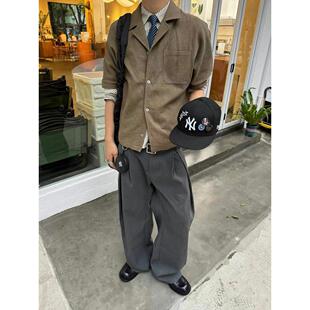 夏季美式立体工字褶A字廓形弯刀TR西裤男生通勤休闲裤男女生长裤