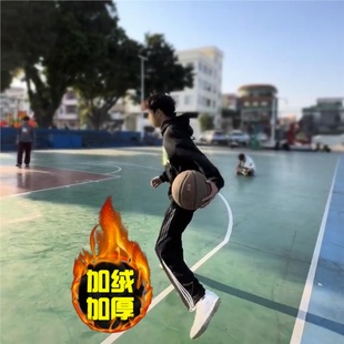 传奇商行三条杠条纹裤男女秋冬季加绒加厚学生篮球卫裤宽松休闲裤