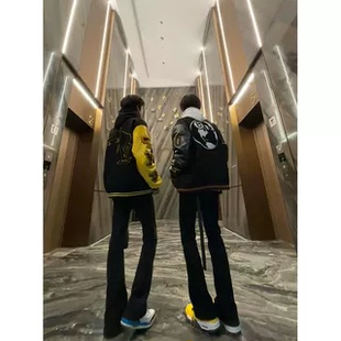 男潮流休闲ins微喇牛仔裤 高街国潮黑色弯刀裤 百搭长裤 新款 子夏季