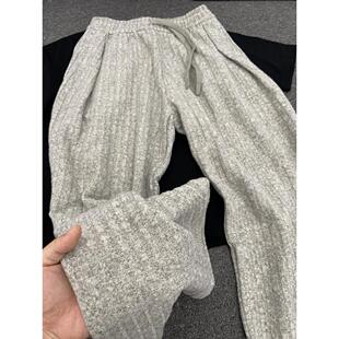 浅灰色老钱风裤子慵懒松弛感肌理感细条纹休闲裤男款重磅弯刀卫裤