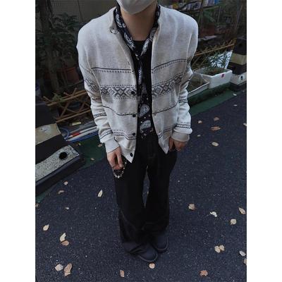 秋季费尔岛民族风提花开衫毛衣男女oversize宽松慵懒风针织衫外套