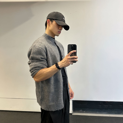 美式复古灰色毛衣男女款秋冬季慵懒高级感老钱风情侣针织开衫外套